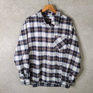 CQR Shirt Mens 2XL Blue Brown Red‎ White Plaid Flannel Long Sleeve Cotton